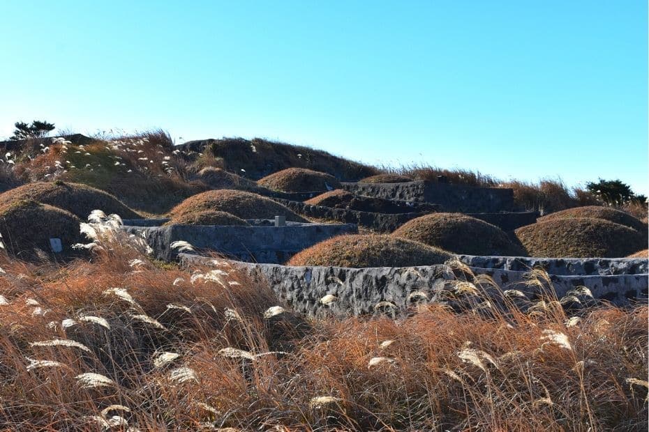 Korean graves on a hillside in Korea