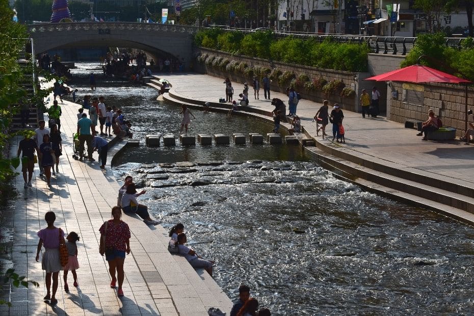 Cheonggyecheon Stream in summer in Seoul