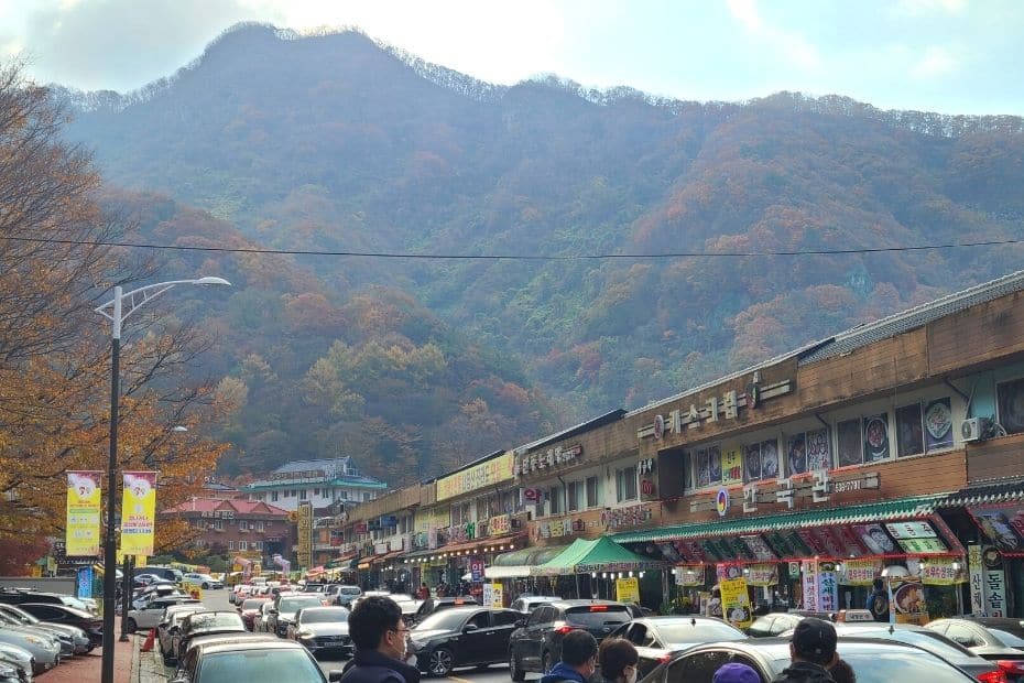 Cars parked at Naejangsan National Park entrance