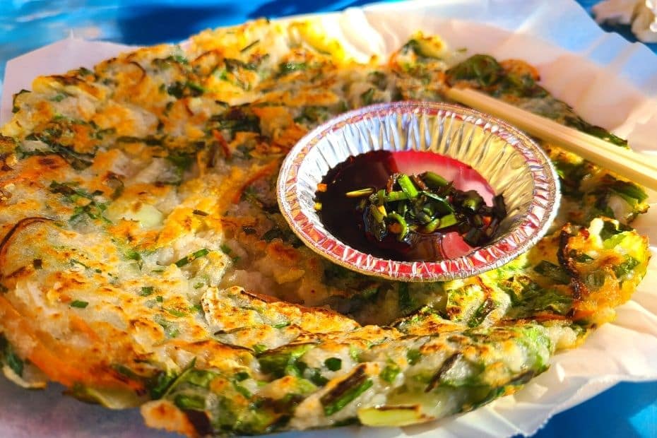 Pajeon Korean pancake with soy sauce