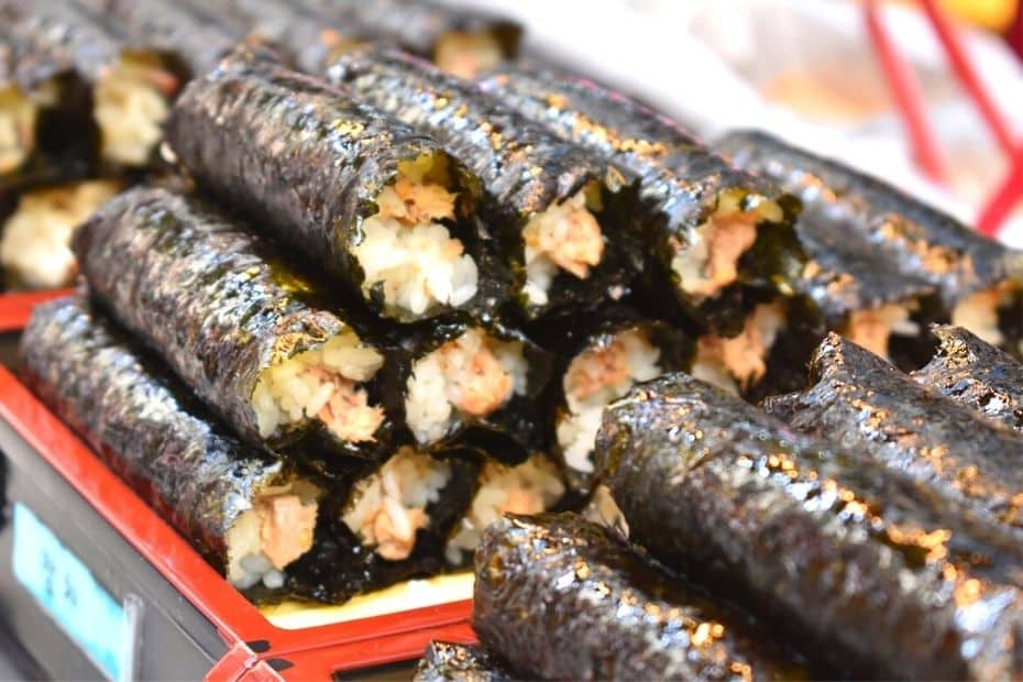 Gimbap rolls in a market in Seoul