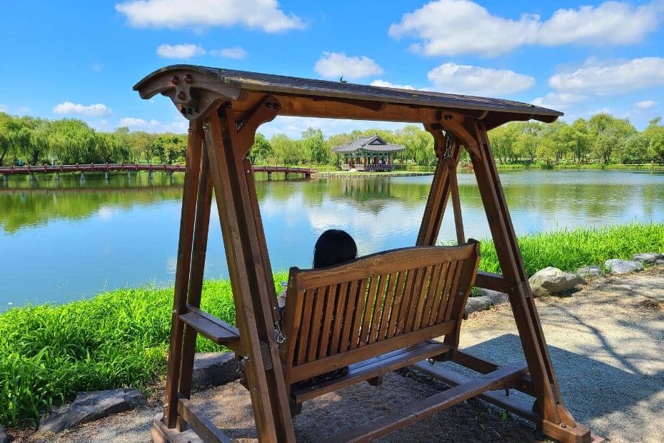 10 Things To Do In Buyeo 2025: UNESCO World Heritage City 6 Swinging chair overlooking Gungnamji Pond, Buyeo