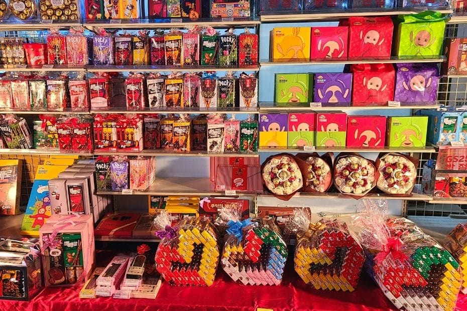 Pepero Day display outside a Korean convenience store