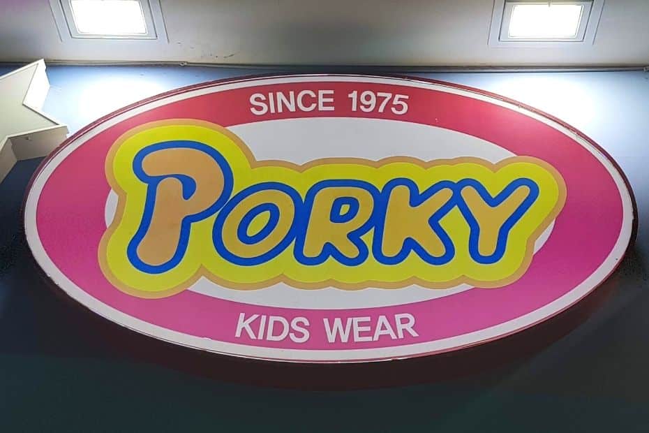 Porky clothing sign