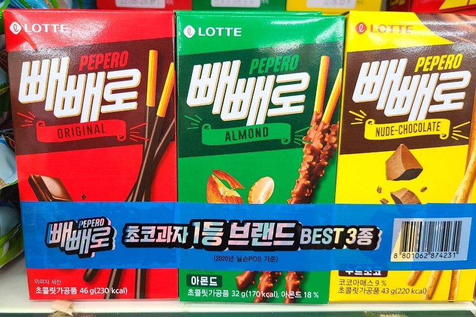 Various flavours of Pepero in Korea