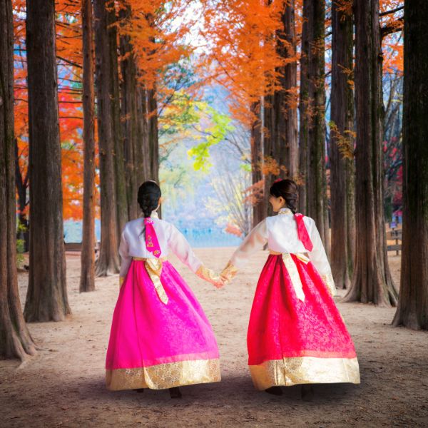 Women in hanbok in Nami Island Korea