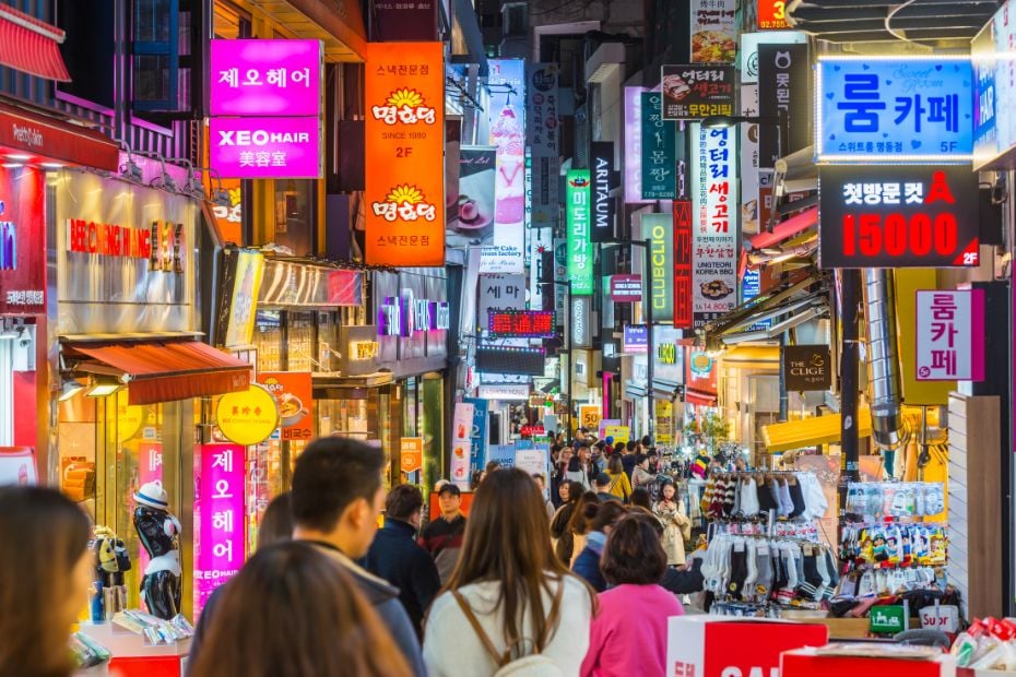 Various shops and hotels in Myeongdong Seoul
