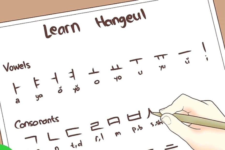 Person writing hangul, the Korean language