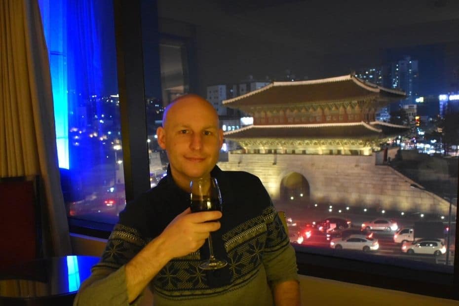 Drinking wine at the JW Marriott Dongdaemun Square Seoul Hotel