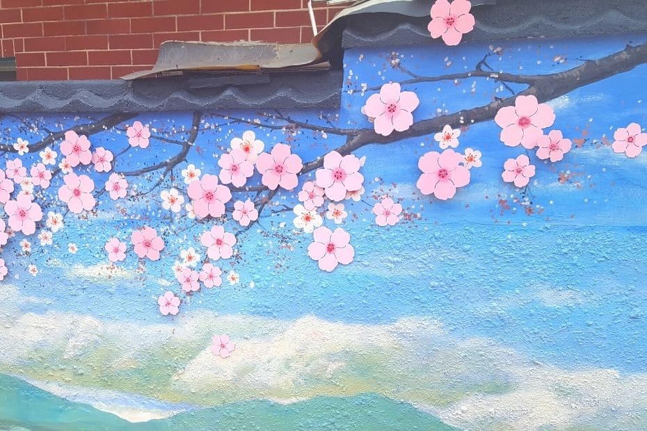 Cherry blossom mural in Jinhae, South Korea
