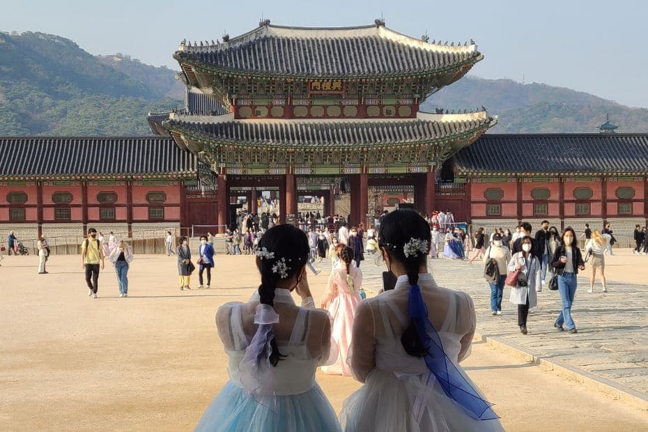 Foreigners at Gyeobgokgung Palace in Seoul Korea