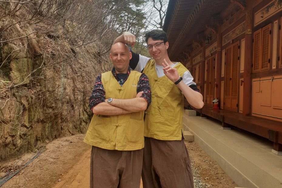 Foreigners doing a temple stay in Korea