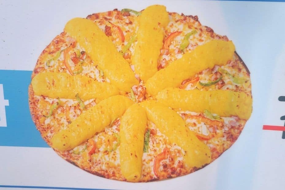 Disgusting looking Korean pizza with sweet potato topping