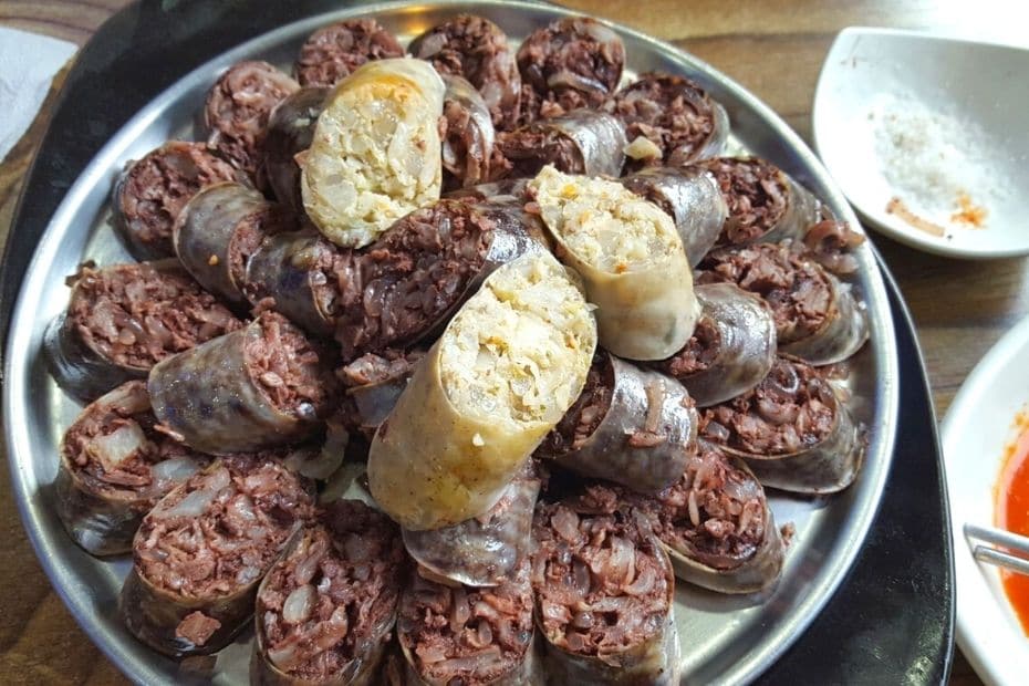 Plate of Korean sundae sausages