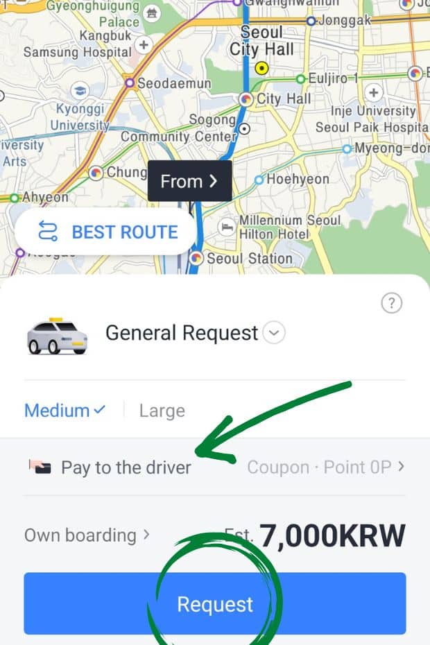 How to pay to the driver with Kakao Taxi