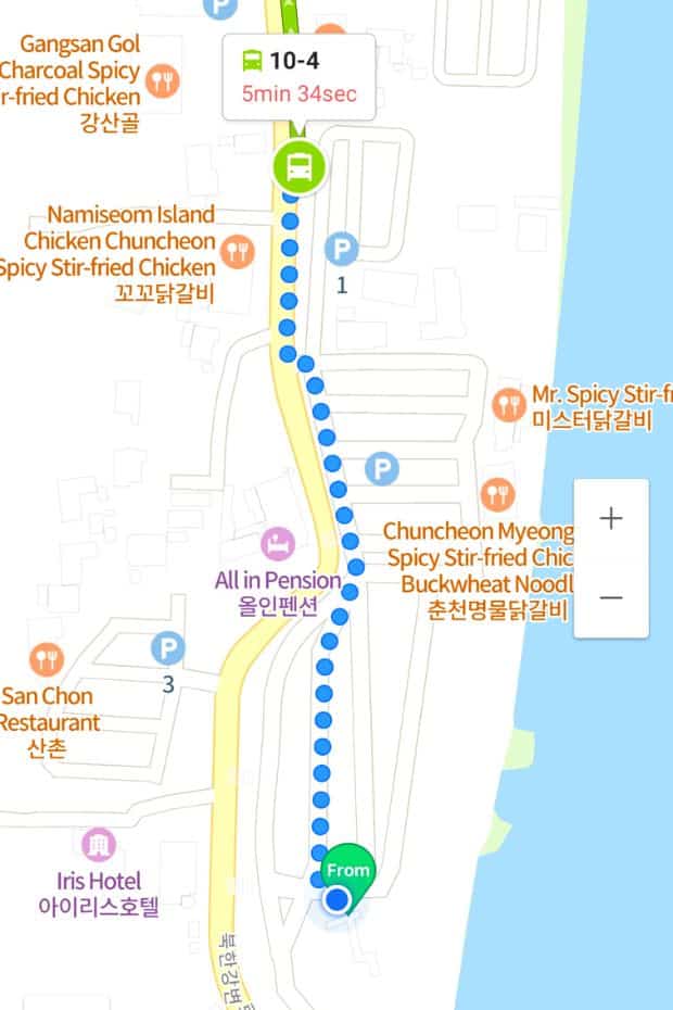 Walking route from 10-4 bus stop to Nami Island (1)