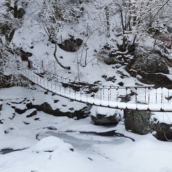 Snow covered bridge at Jirisan National Park Korea