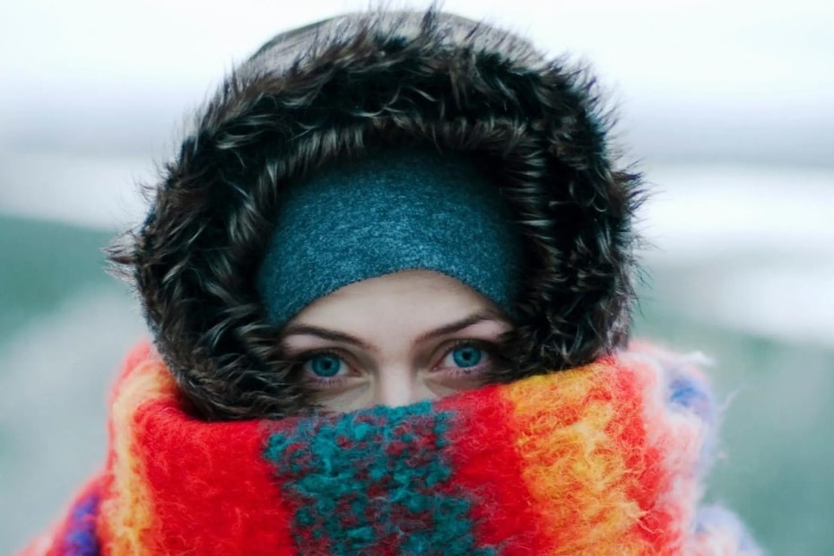 Woman wrapped up warm in winter