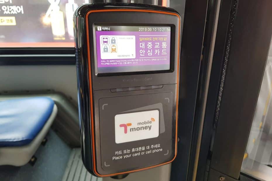 T-Money card machine to pay for public transport in Korea