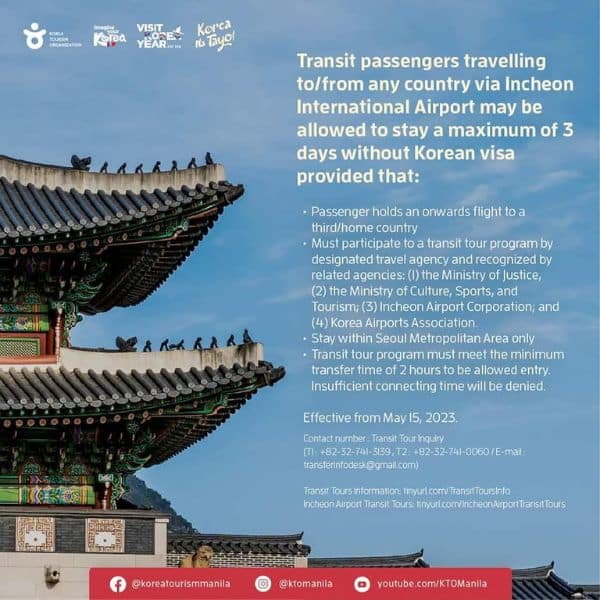 Transit passenger tour information for South Korea