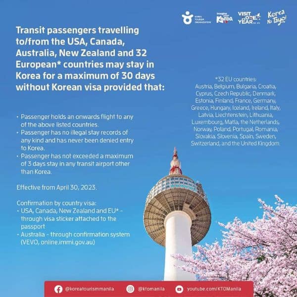 Transit tour information for South Korea