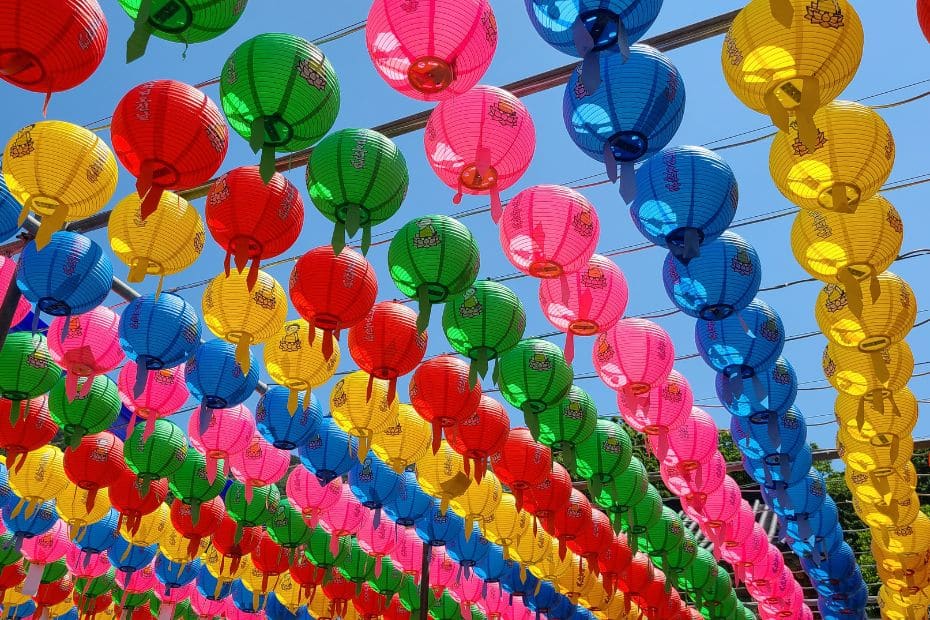 Lanterns hanging for Buddhas Birthday in spring in Korea