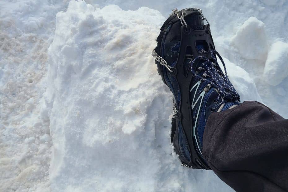 Hiking boot with snow cleats in Korea