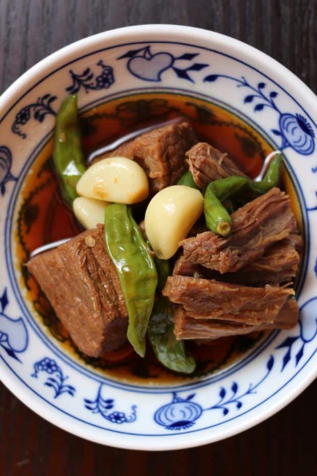 Korean side dish jangjorim braised beef in soy sauce