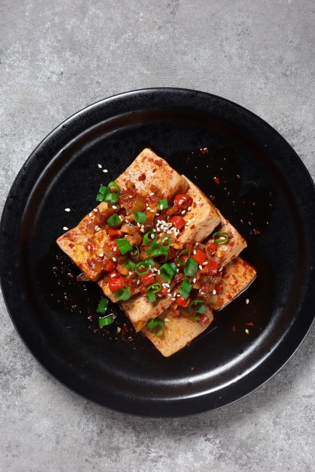 Spicy braised tofu called Dubu Jorim in Korean