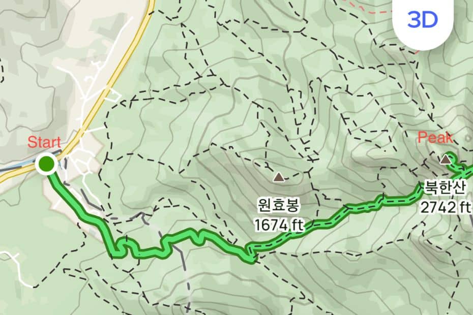 Topographical map of Baegundae Peak Difficult Course