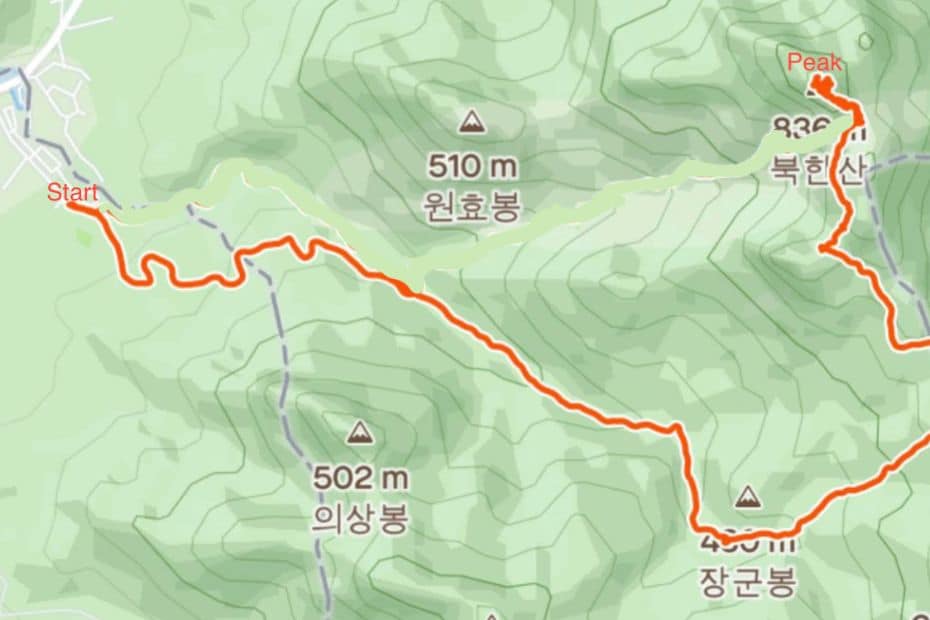 How To Hike Bukhansan Baegundae Peak: Seoul's Best Hike 2026 20 Topographical map of Baegundae Peak Easy Course