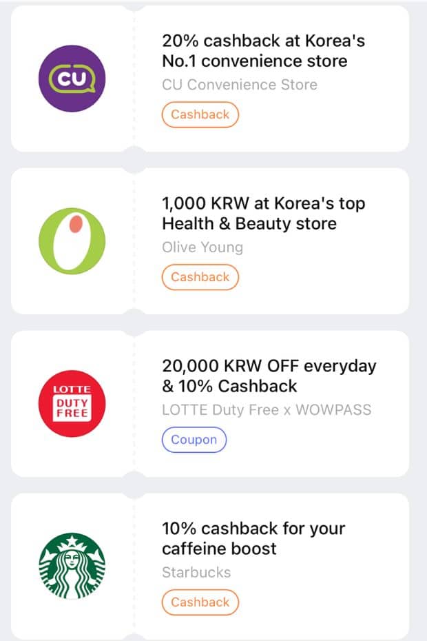 Cashback locations for the WOWPASS