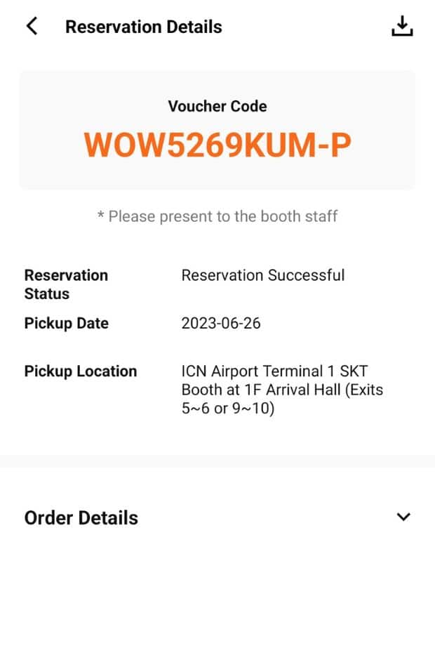 Reservation Confirmation In WOWPASS