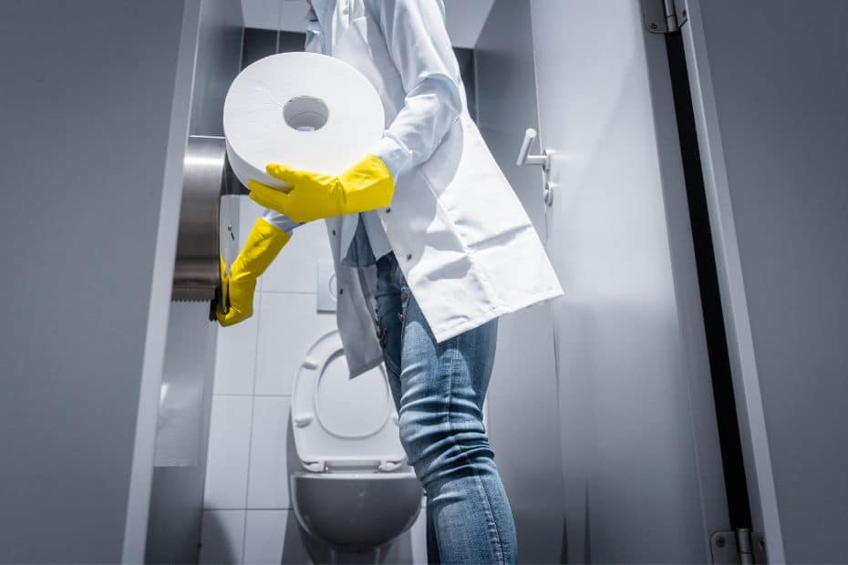 Toilet Paper Being Changed In A Public Toilet