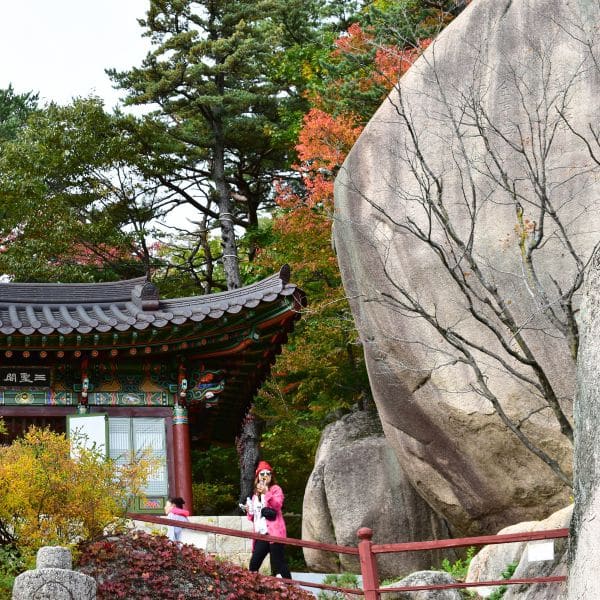 Large boulder and temple gate