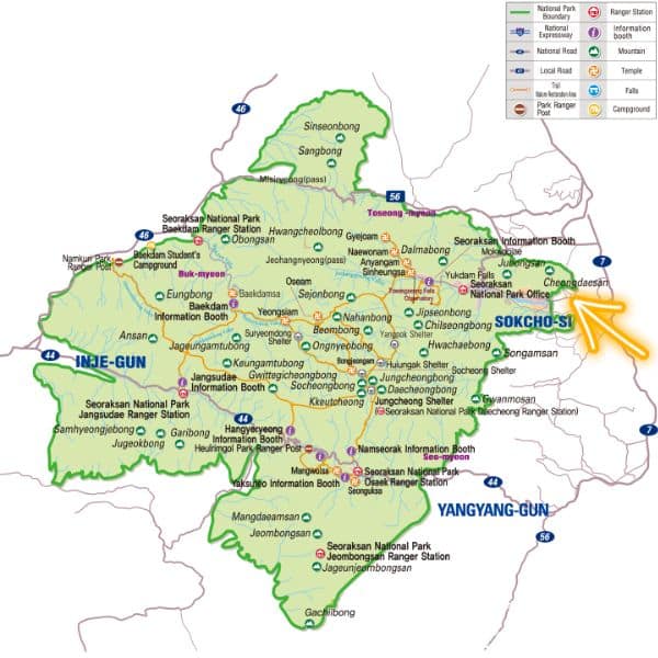 Map of Seoraksan National Park Korea