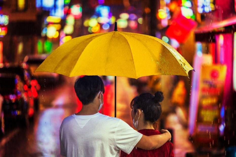 Rainy day in Busan with an umbrella