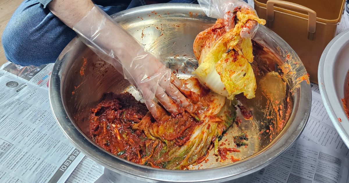 Making Korean kimchi on gimjang day