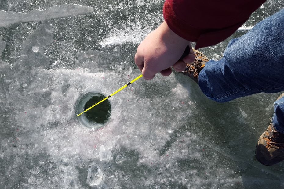 Ice fishing at a winter festival in Korea