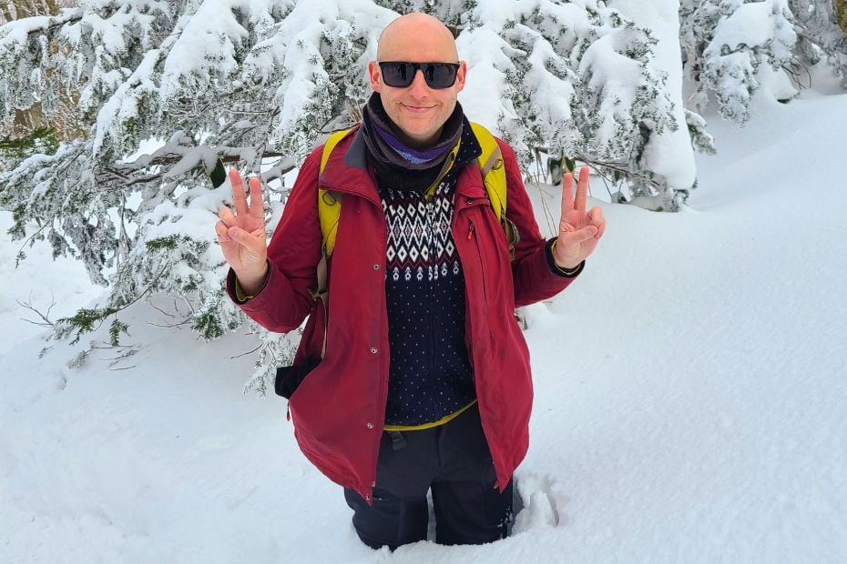 Man in deep snow during winter in Korea