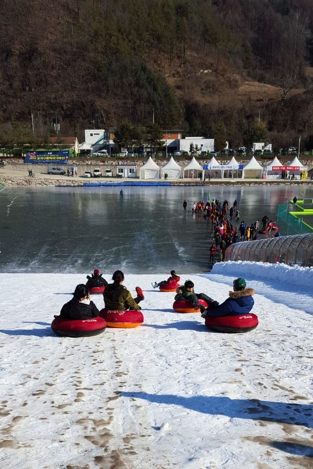 The Best Winter Festivals In Korea You Must Visit In 2025 9 People sledding at Hwacheon Ice Festival Korea