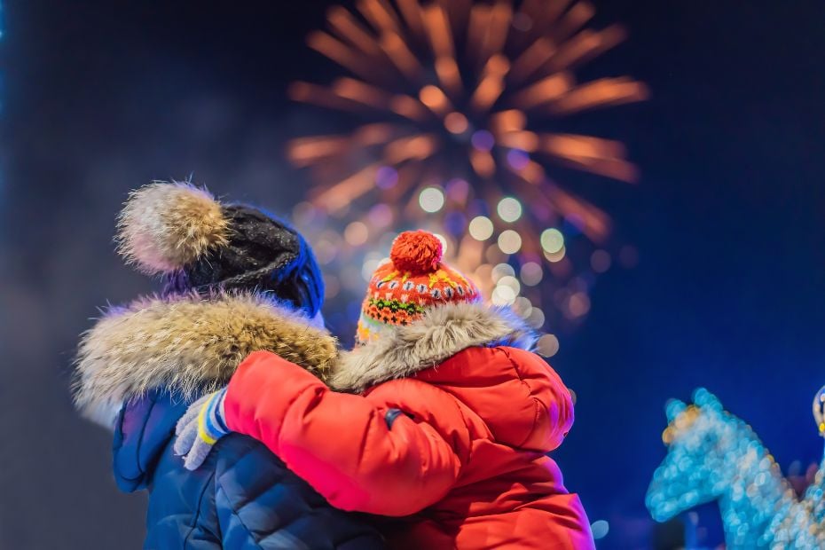 People watching fireworks at winter festivals in Korea