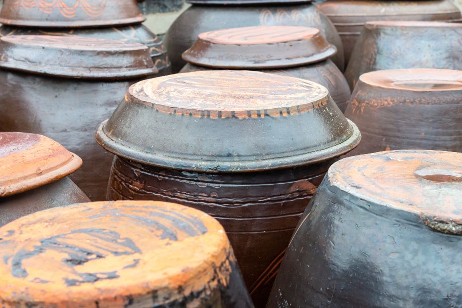 I Tried Kimjang! Korean Kimchi Making Day Is Tough But Fun 7 Stone pots used for storing kimchi after gimjang