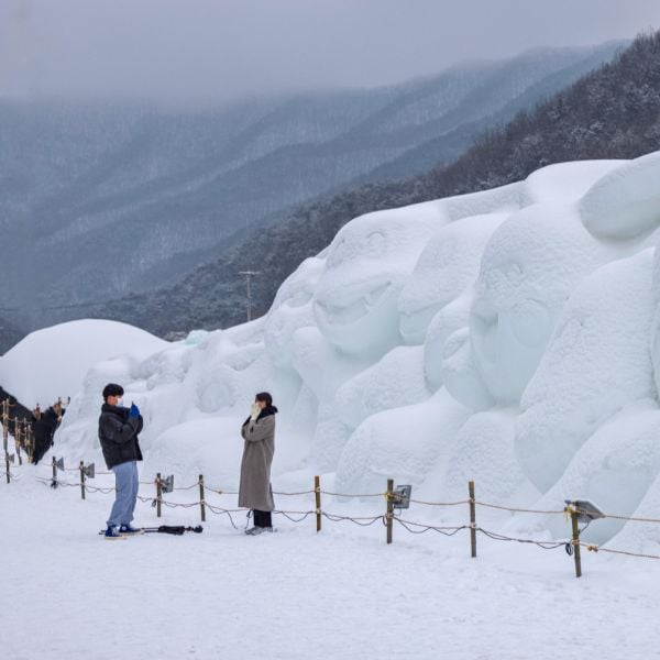 Taking pictures at the Chilgapsan Ice Fountain Festival