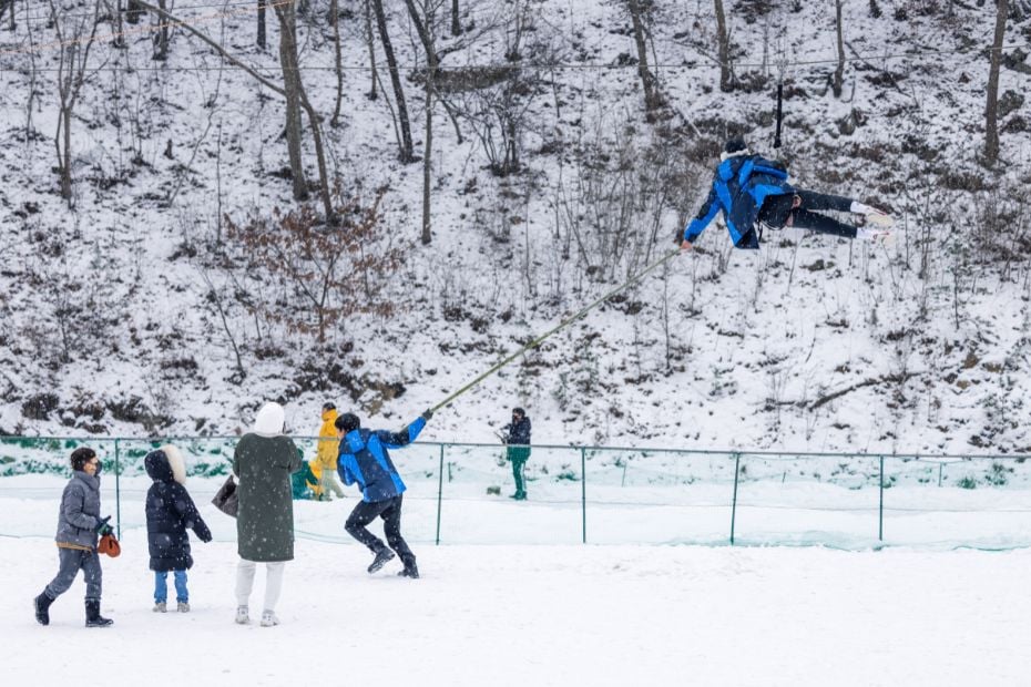 Zip line at Chilgapsan Ice Fountain Festival Korea