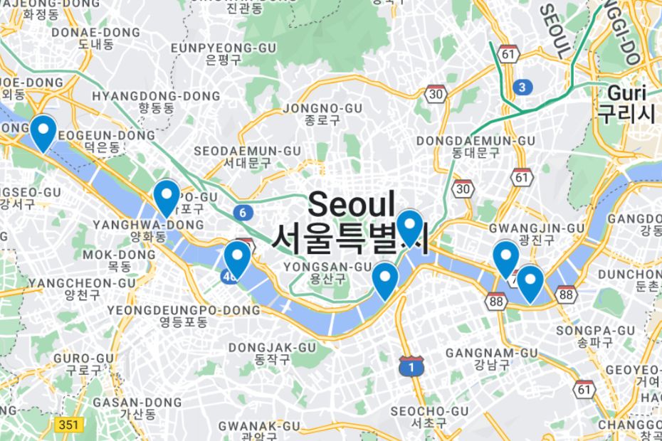 Map of Seoul river bus service terminals