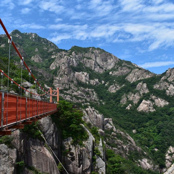 Red bridge in one of Korea's national parks