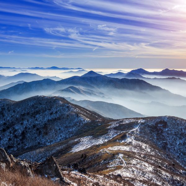 Snowy mountain tops in Korean national park