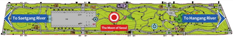 The Moon of Seoul location between Saetgang River and Hangang River