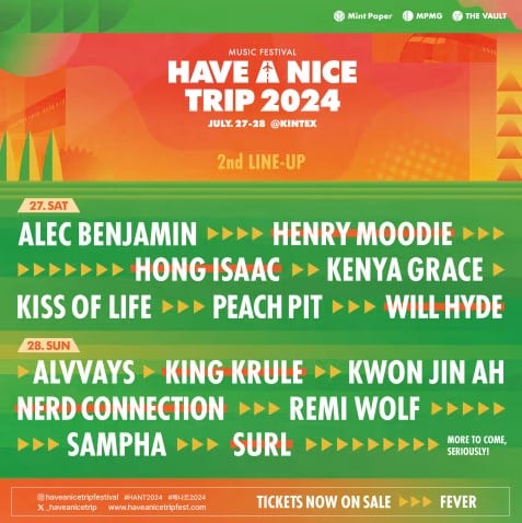Have a Nice Trip 2024 Music Festival in Korea Lineup of artist